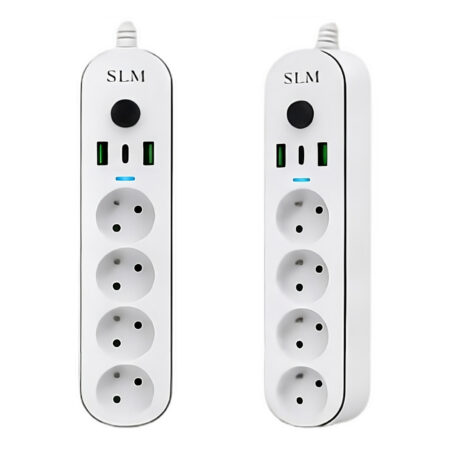 Multiprise 2000W avec 4 Prises, 2 Ports USB, 1 Port USB-C et Câble 3 Mètres - 25SKY-244