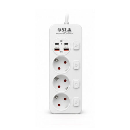 Multiprise 3 Prises avec 2 Ports USB, 2 Ports USB-C, Interrupteurs Individuels et Câble 3 Mètres - 25SKY-249
