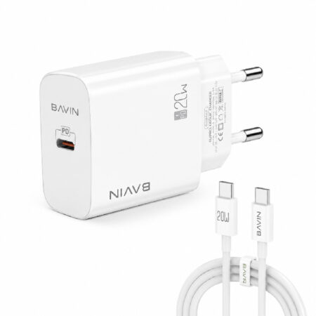 Chargeur Rapide BAVIN PC938Y 20W USB-C PD avec Câble Type-C vers Type-C 60W